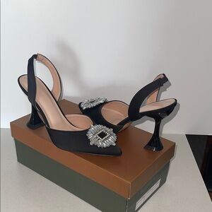 Elegant Black Slingback Heels with Embellishment size 7